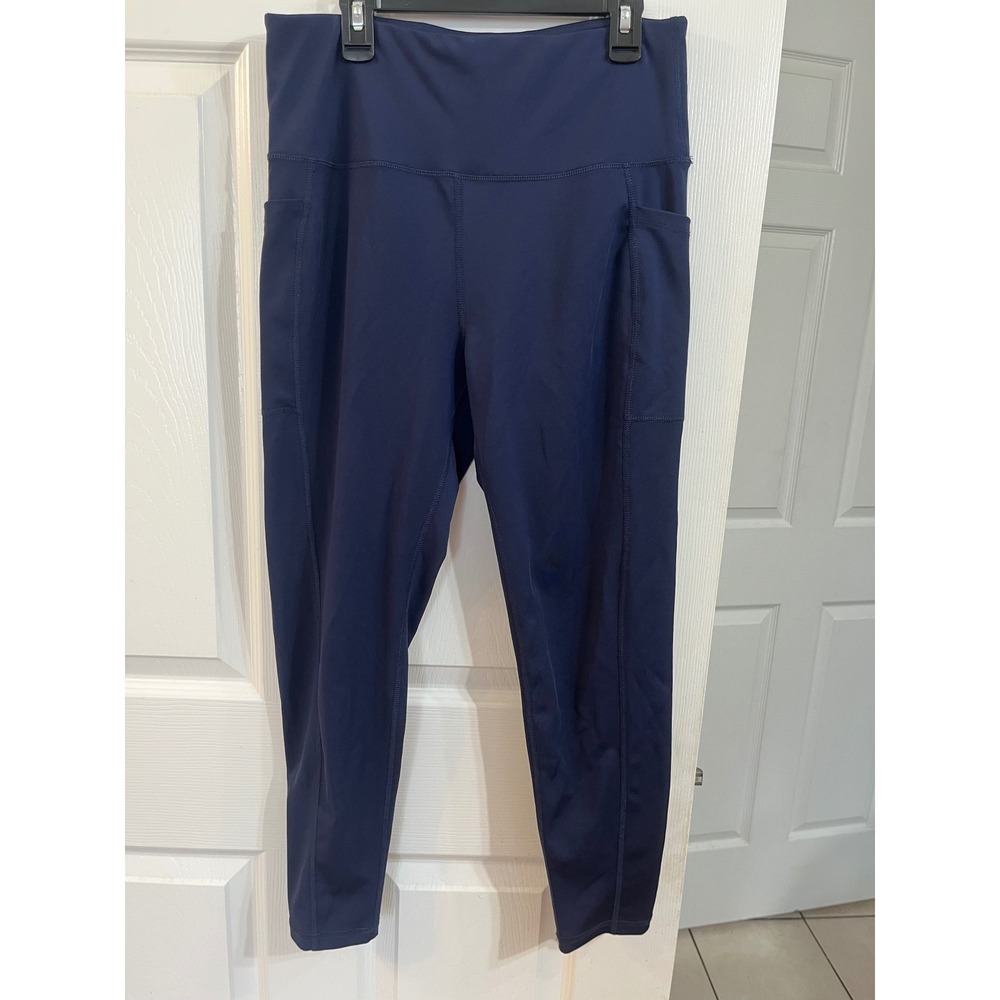 Daisy Fuentes Navy Blue High Waisted Athletic Leggings with Pockets Mens Large